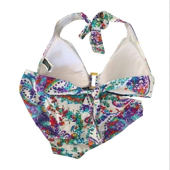 Ralph Lauren Colorful Cabana Paisley Ring Front Halter Bikini Set Size 12 - Picture 15 of 16